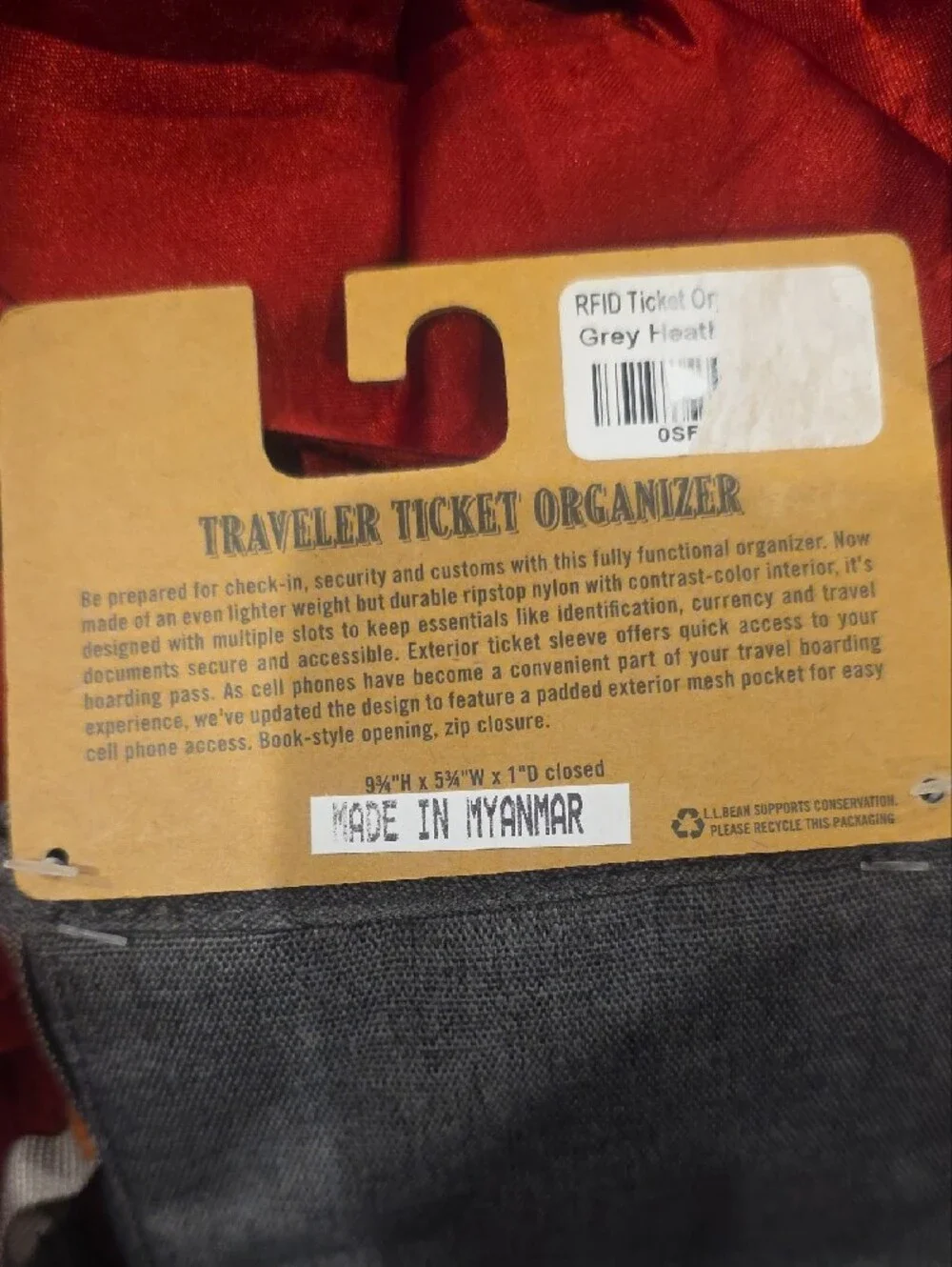 L.L. Bean Mens Gray Traveler Ticket Organizer NWT